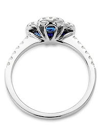 14K White Gold, Blue Sapphire & 0.3 TCW Four-Leaf Clover Ring