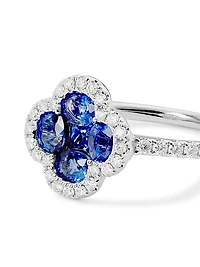 14K White Gold, Blue Sapphire & 0.3 TCW Four-Leaf Clover Ring