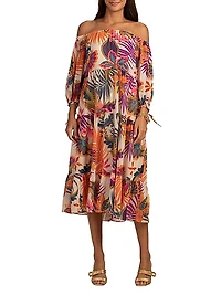 Cattleya Floral Off-The-Shoulder Midi-Dress