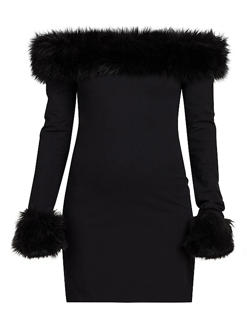 Off-the-Shoulder Faux Fur Minidress