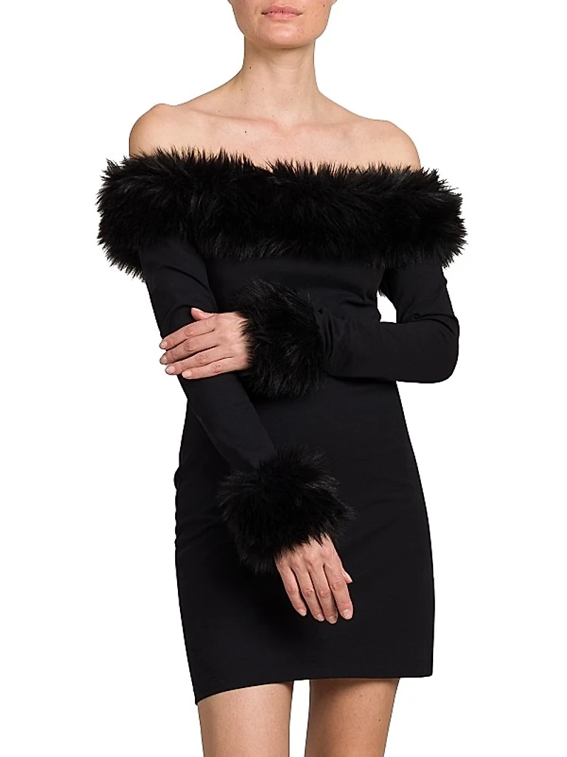 Off-the-Shoulder Faux Fur Minidress
