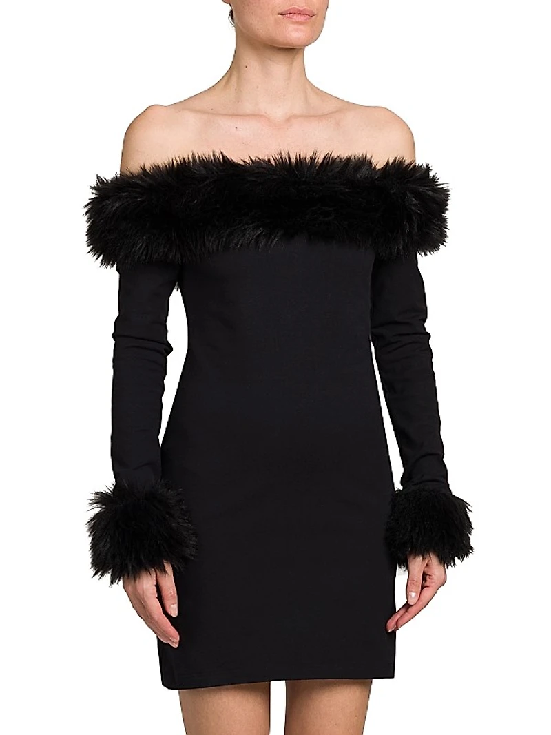 Off-the-Shoulder Faux Fur Minidress