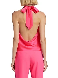 Take A Bow Satin Halter Top