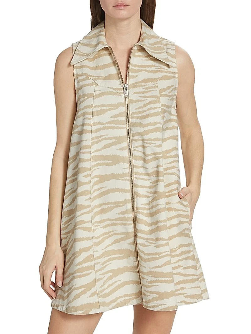 Zebra-Print Denim Minidress