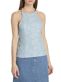 Beaded Stretch-Jacquard Top