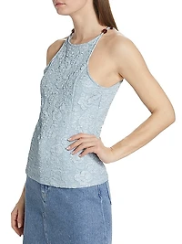 Beaded Stretch-Jacquard Top