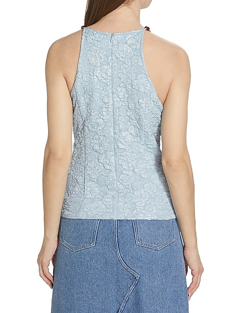 Beaded Stretch-Jacquard Top