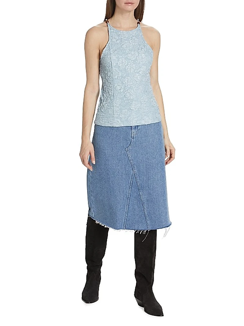 Beaded Stretch-Jacquard Top