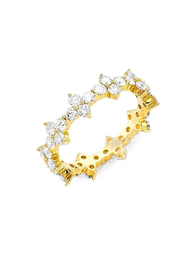 14K Yellow Gold & 1.18 TCW Diamond Cluster Pinky Ring