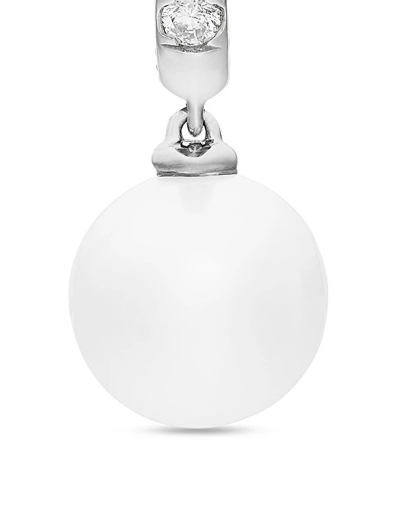 Pearl and Pavé Drop Earrings in Sterling Silver with Pearls and Diamonds, 15.6mm