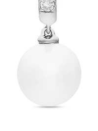 Pearl and Pavé Drop Earrings in Sterling Silver with Pearls and Diamonds, 15.6mm