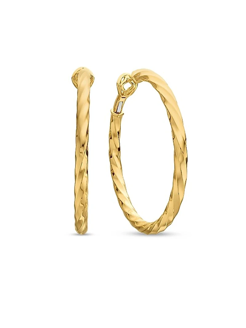 Cable Edge Hoop Earrings in 18K Yellow Gold, 2in