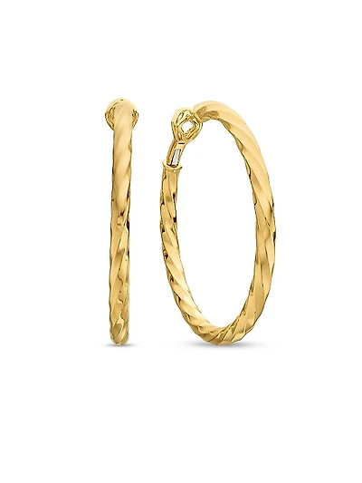 Cable Edge Hoop Earrings in 18K Yellow Gold, 2in