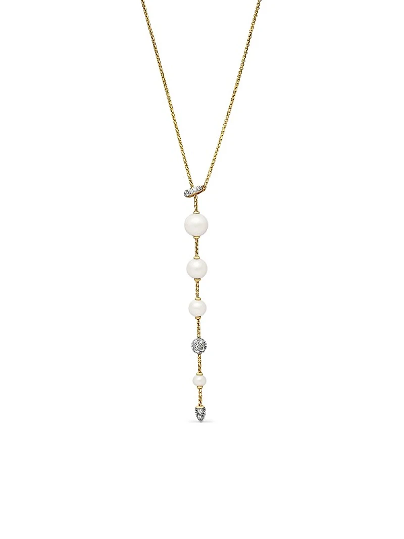 Pearl and Pavé Y Necklace in 18K Yellow Gold with Pearls and Diamonds