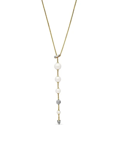 Pearl and Pavé Y Necklace in 18K Yellow Gold with Pearls and Diamonds
