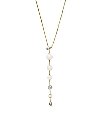 Pearl and Pavé Y Necklace in 18K Yellow Gold with Pearls and Diamonds