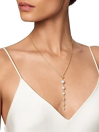 Pearl and Pavé Y Necklace in 18K Yellow Gold with Pearls and Diamonds