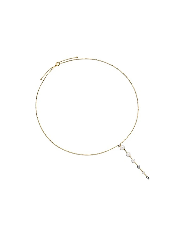 Pearl and Pavé Y Necklace in 18K Yellow Gold with Pearls and Diamonds