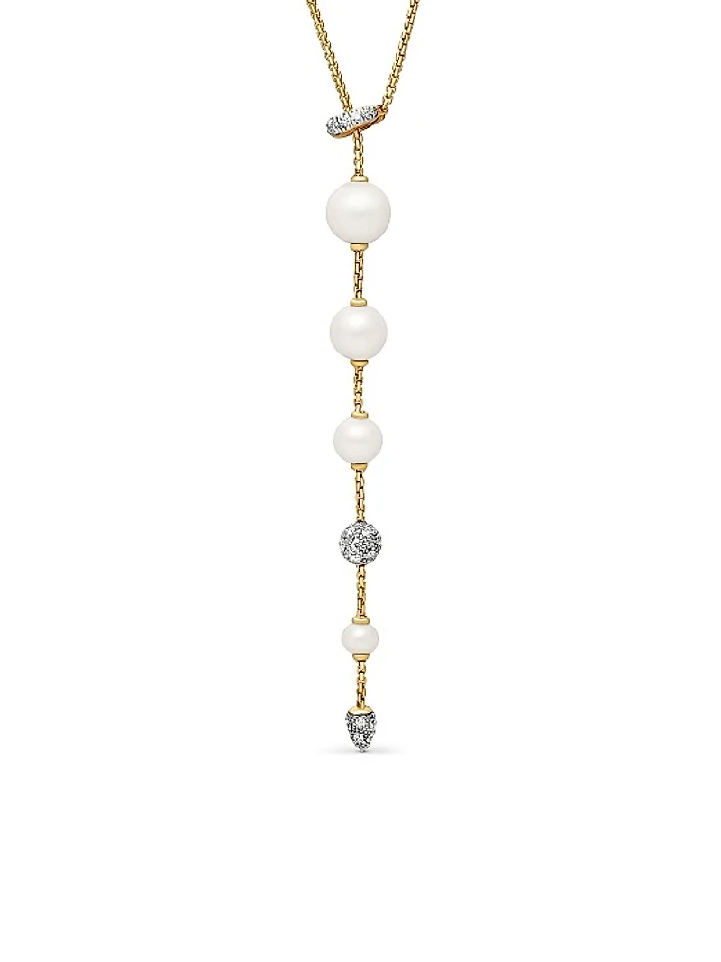 Pearl and Pavé Y Necklace in 18K Yellow Gold with Pearls and Diamonds