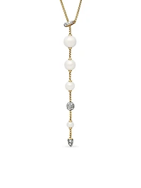 Pearl and Pavé Y Necklace in 18K Yellow Gold with Pearls and Diamonds