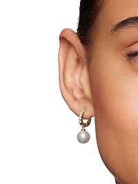 Pearl and Pavé Drop Earrings in 18K Yellow Gold with Pearls and Diamonds, 15.6mm