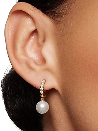 Pearl and Pavé Drop Earrings in 18K Yellow Gold with Pearls and Diamonds, 15.6mm