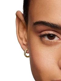 Cable Edge Huggie Hoop Earrings in 18K Yellow Gold with Diamonds, 13mm