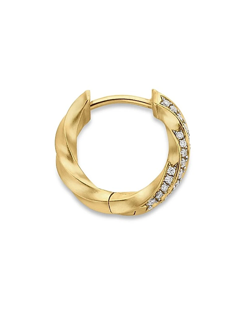 Cable Edge Huggie Hoop Earrings in 18K Yellow Gold with Diamonds, 13mm