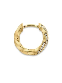 Cable Edge Huggie Hoop Earrings in 18K Yellow Gold with Diamonds, 13mm
