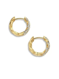 Cable Edge Huggie Hoop Earrings in 18K Yellow Gold with Diamonds, 13mm