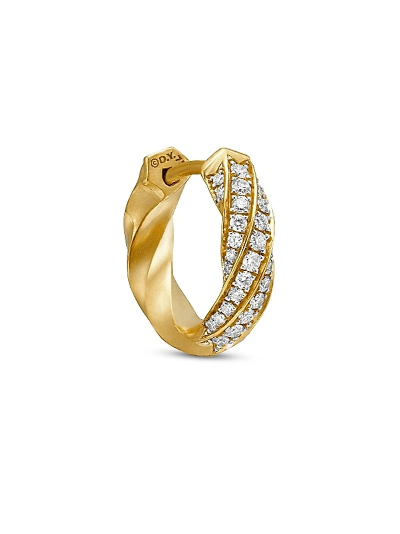 Cable Edge Huggie Hoop Earrings in 18K Yellow Gold with Diamonds, 13mm