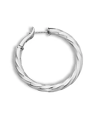 Cable Edge Hoop Earrings in Sterling Silver, 1.5in