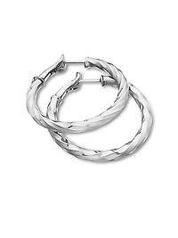 Cable Edge Hoop Earrings in Sterling Silver, 1.5in