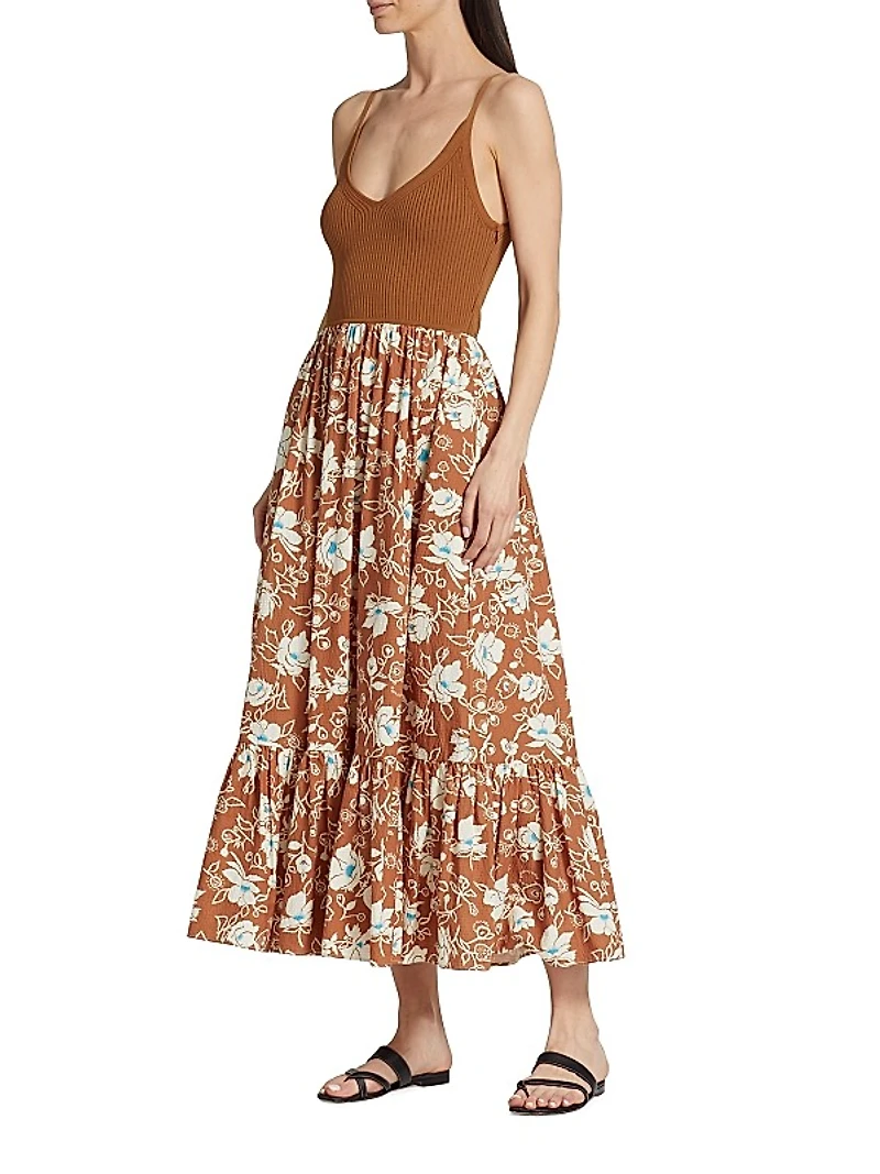Halsey Mixed Media Midi-Dress