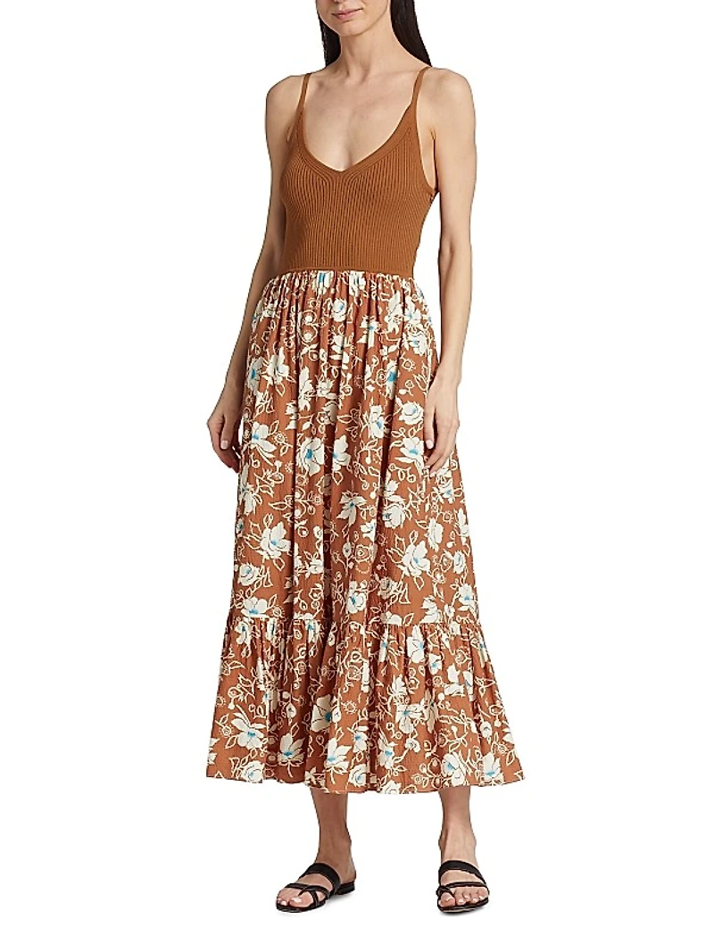 Halsey Mixed Media Midi-Dress