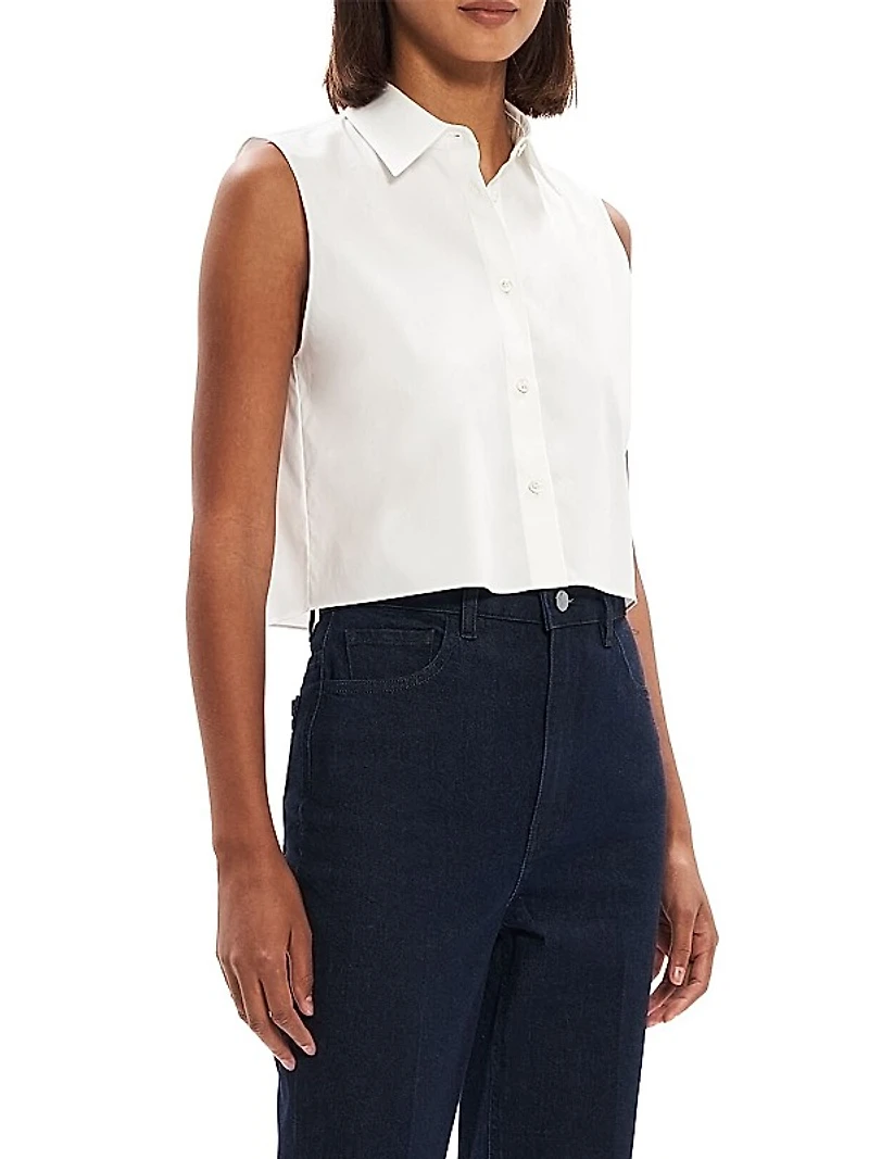 Cotton-Blend Cropped Sleeveless Shirt