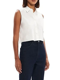 Cotton-Blend Cropped Sleeveless Shirt