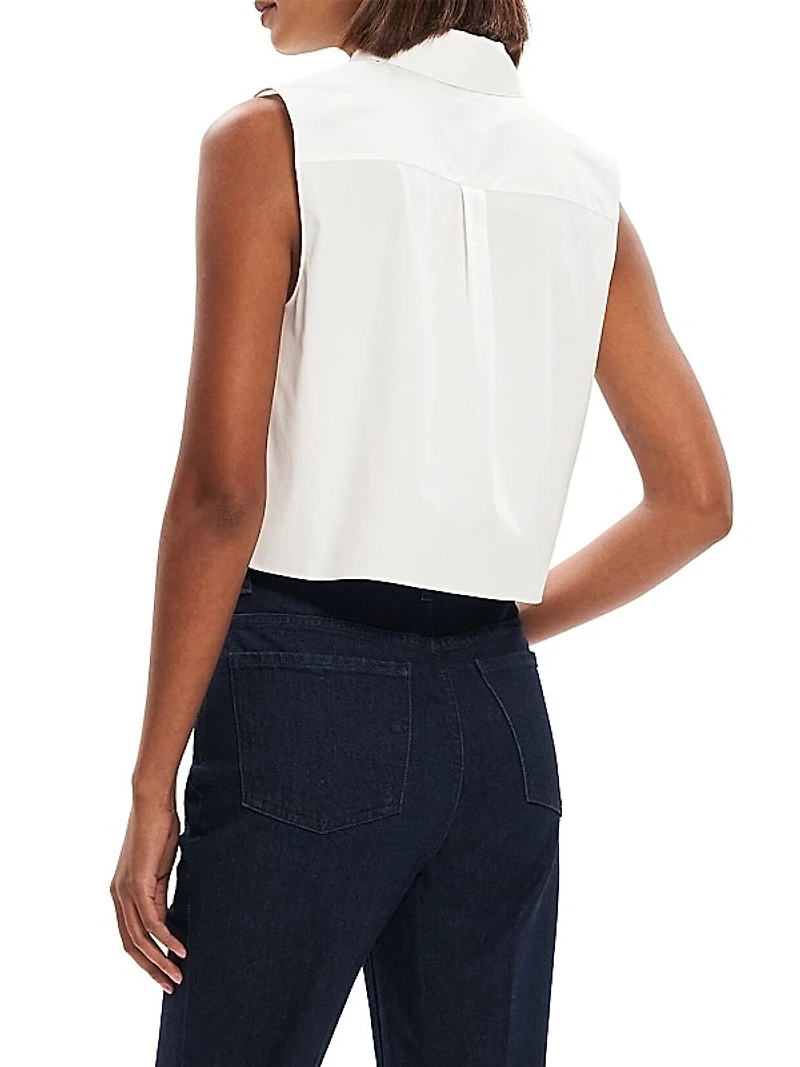 Cotton-Blend Cropped Sleeveless Shirt