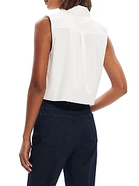 Cotton-Blend Cropped Sleeveless Shirt
