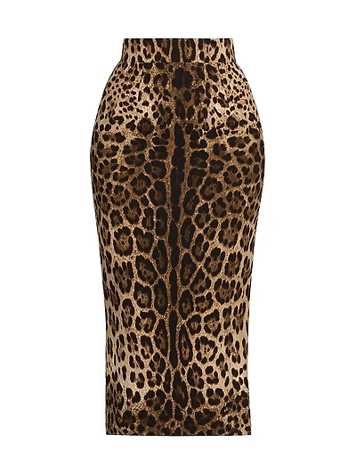 Leopard-Print Wool Midi-Skirt