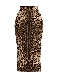 Leopard-Print Wool Midi-Skirt