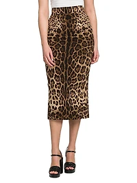 Leopard-Print Wool Midi-Skirt