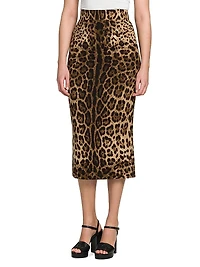 Leopard-Print Wool Midi-Skirt