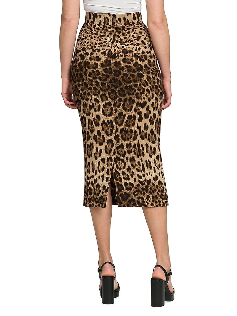 Leopard-Print Wool Midi-Skirt