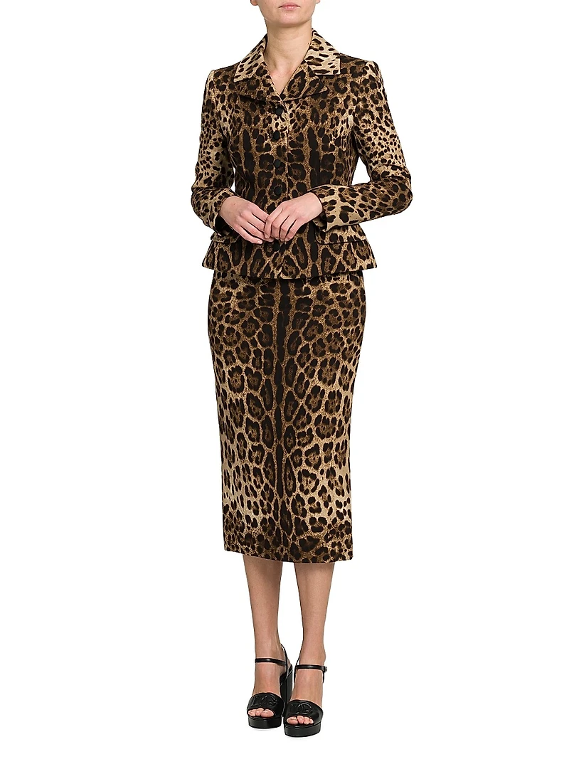 Leopard-Print Wool Midi-Skirt