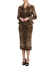 Leopard-Print Wool Midi-Skirt