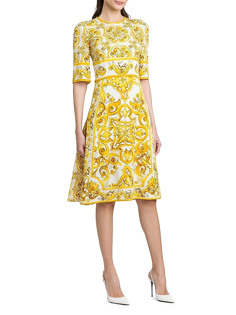Maiolica Print A-Line Midi-Dress