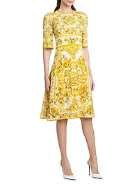 Maiolica Print A-Line Midi-Dress