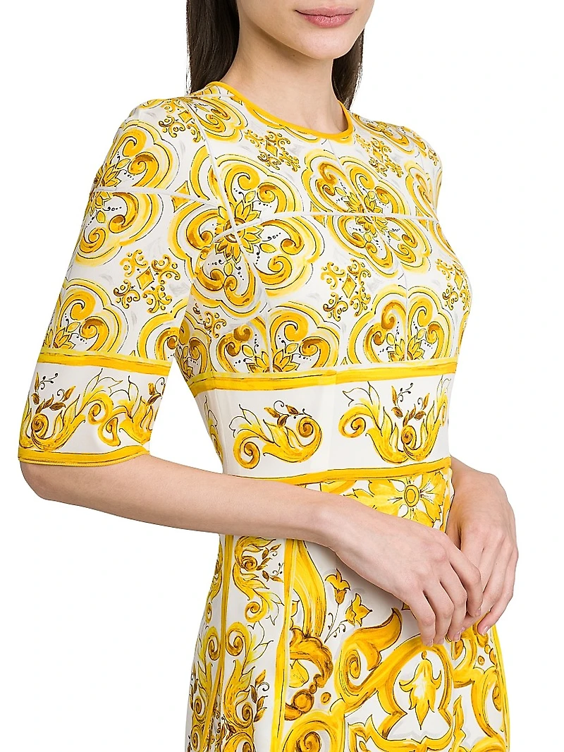 Maiolica Print A-Line Midi-Dress