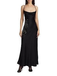 Beaded & Open-Back Satin Gown